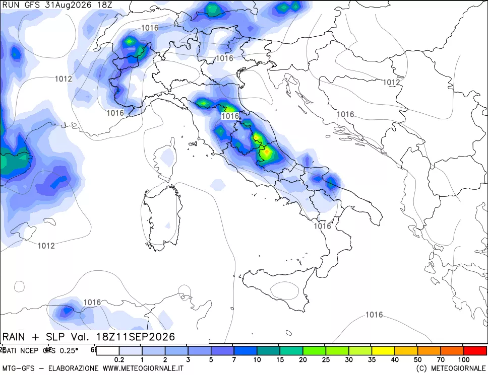 mappa Precipitazioni e pressione SLM