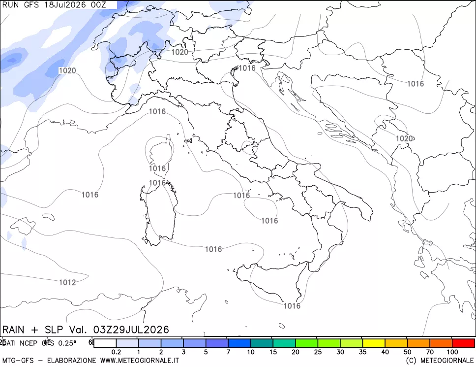 mappa Precipitazioni e pressione SLM