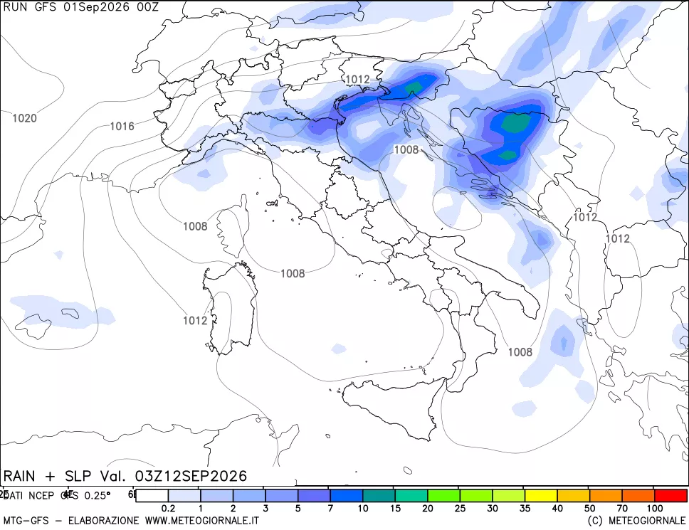 mappa Precipitazioni e pressione SLM
