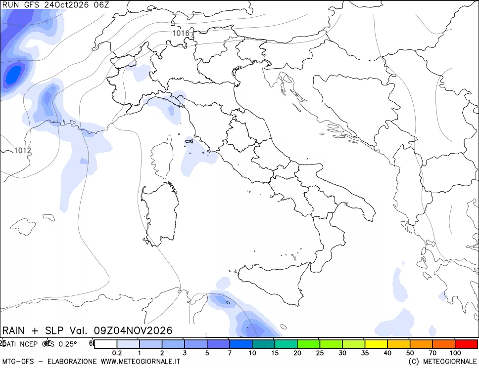 mappa Precipitazioni e pressione SLM