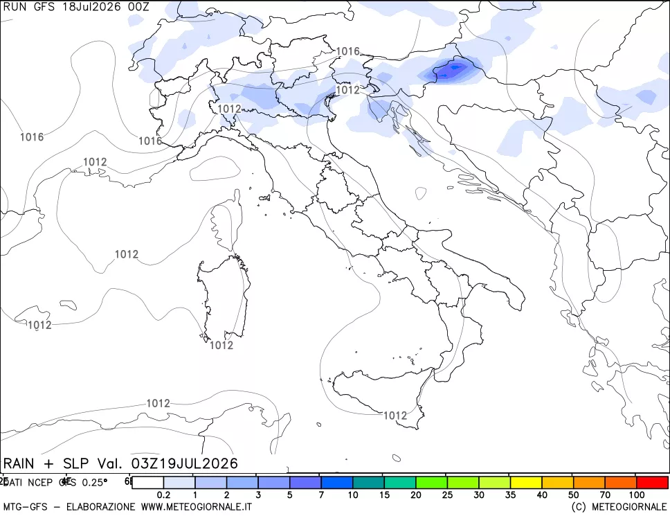 mappa Precipitazioni e pressione SLM