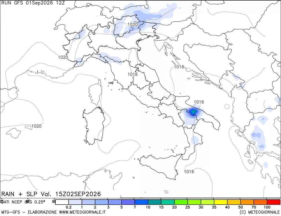 mappa Precipitazioni e pressione SLM