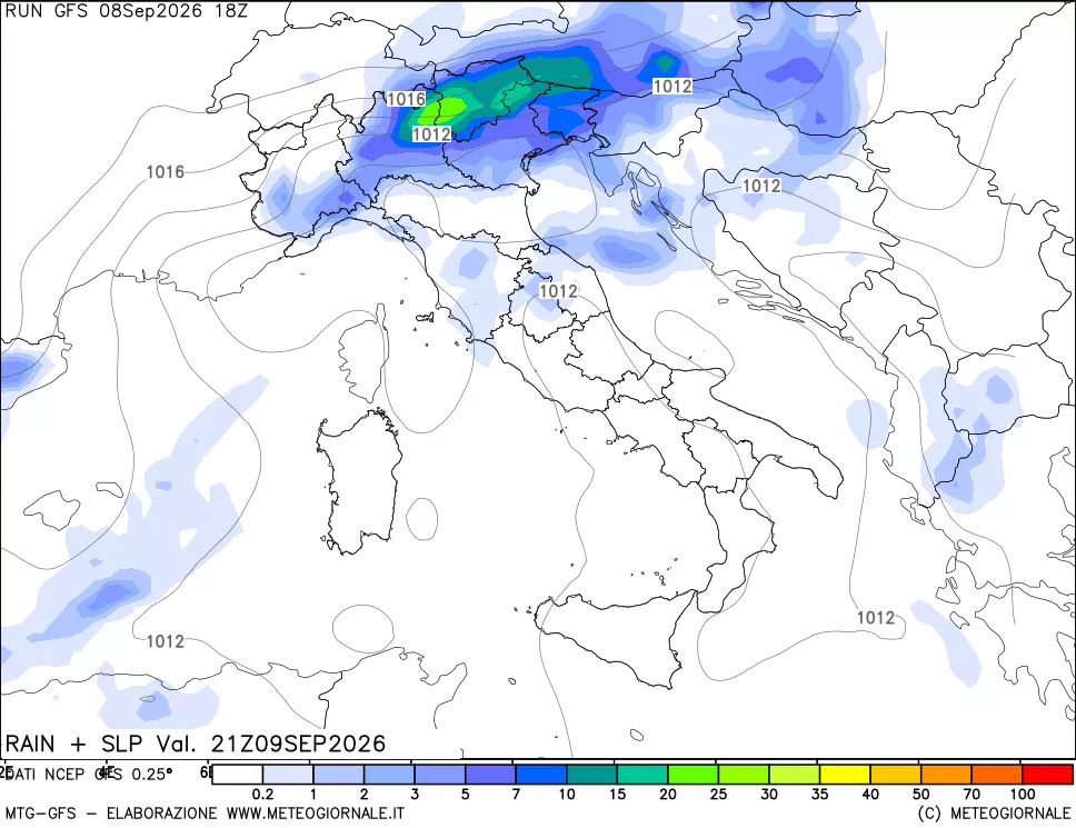 mappa Precipitazioni e pressione SLM