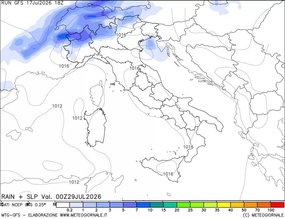 mappa Precipitazioni e pressione SLM