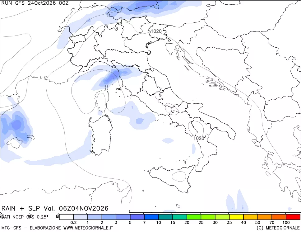 mappa Precipitazioni e pressione SLM