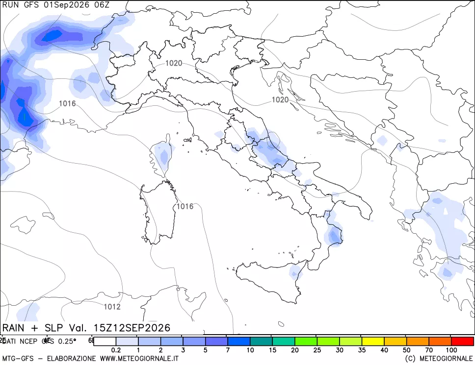 mappa Precipitazioni e pressione SLM