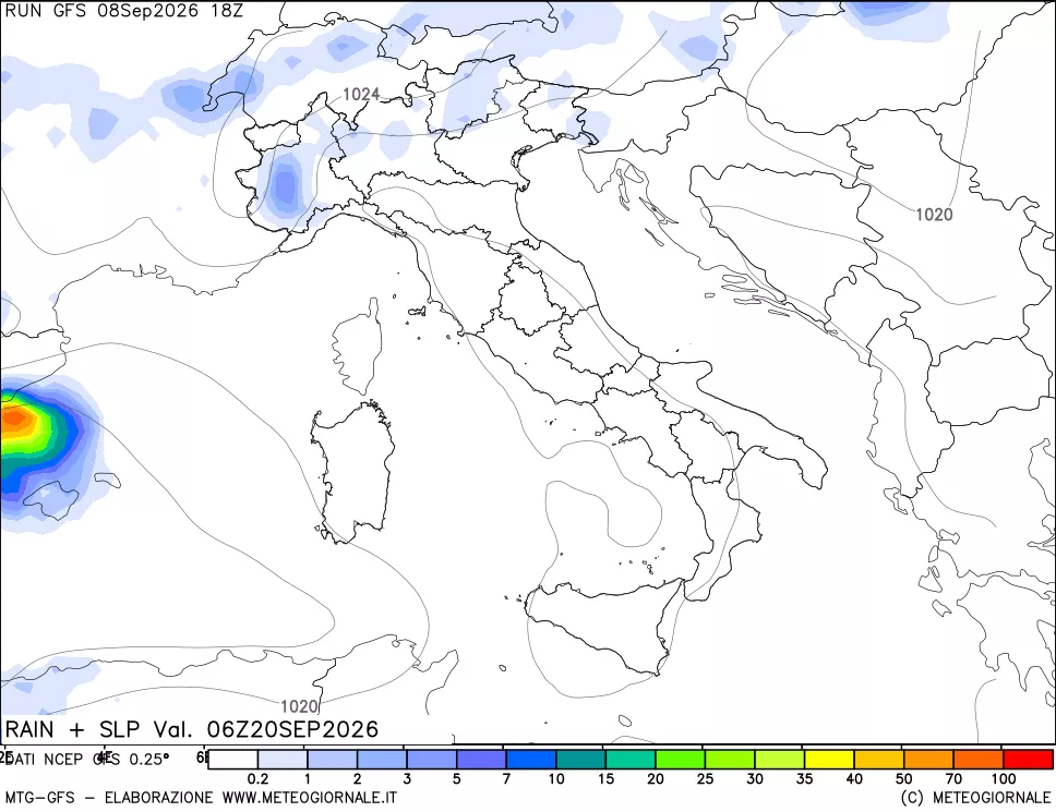 mappa Precipitazioni e pressione SLM