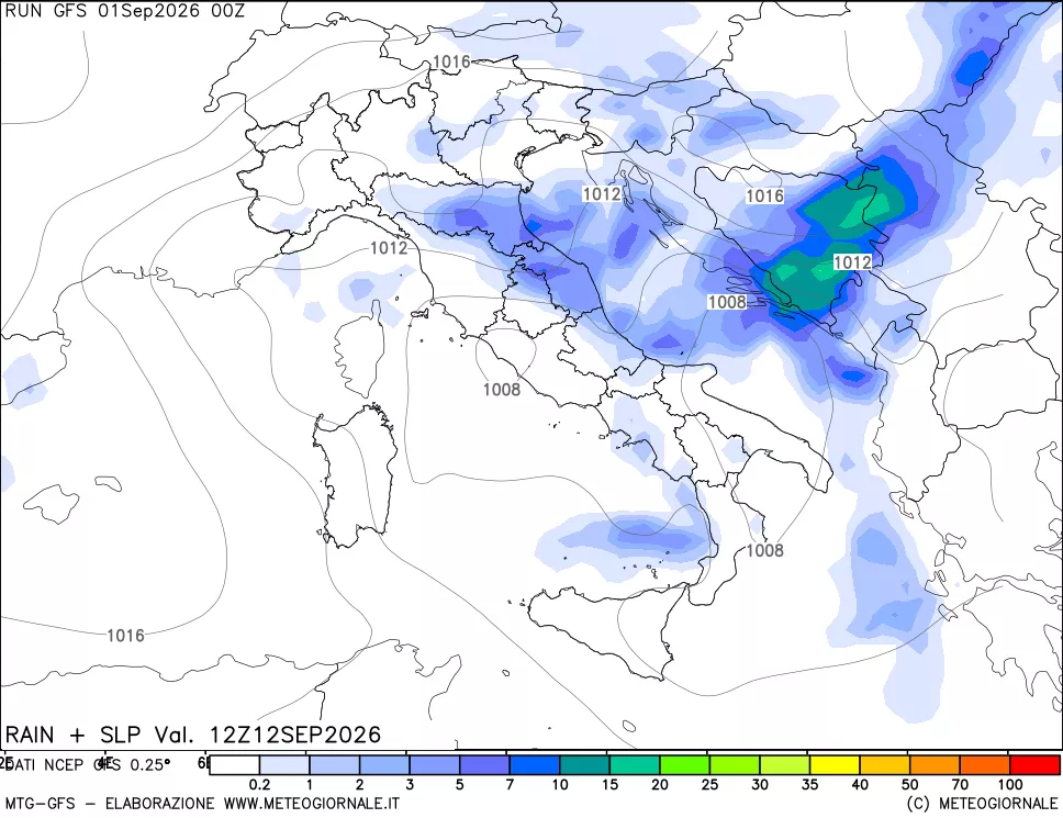 mappa Precipitazioni e pressione SLM