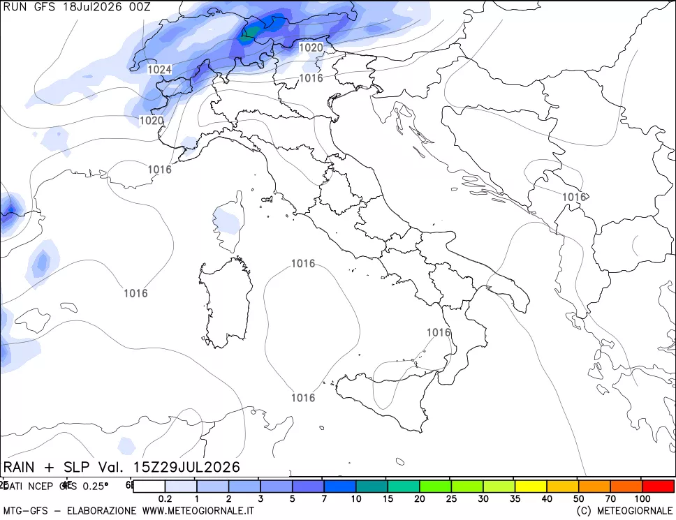mappa Precipitazioni e pressione SLM