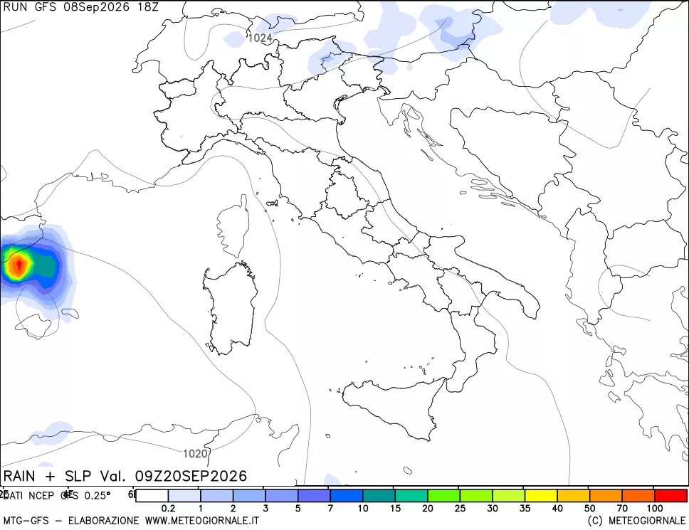 mappa Precipitazioni e pressione SLM