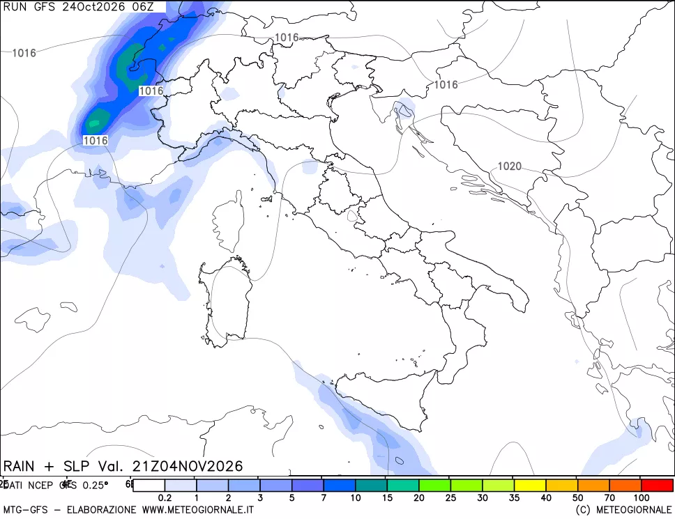 mappa Precipitazioni e pressione SLM