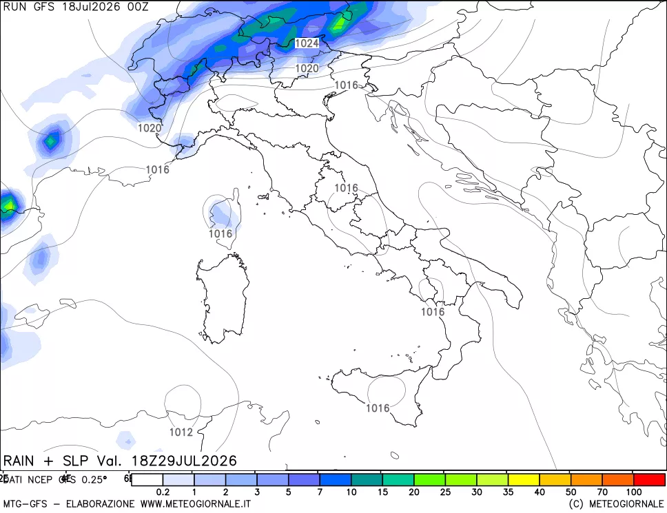 mappa Precipitazioni e pressione SLM