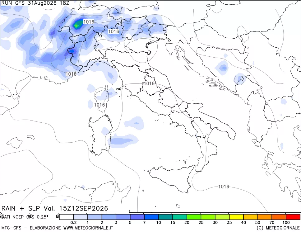 mappa Precipitazioni e pressione SLM