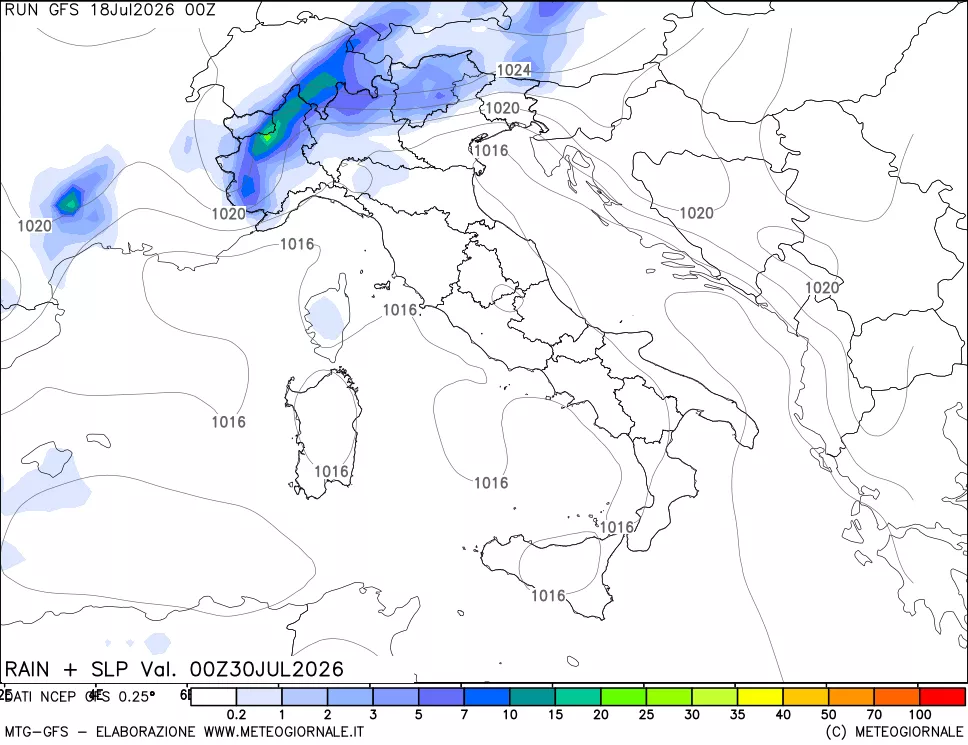 mappa Precipitazioni e pressione SLM