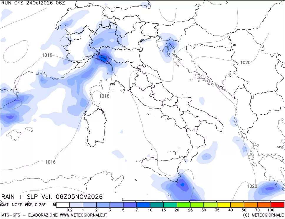 mappa Precipitazioni e pressione SLM