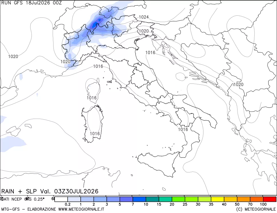 mappa Precipitazioni e pressione SLM
