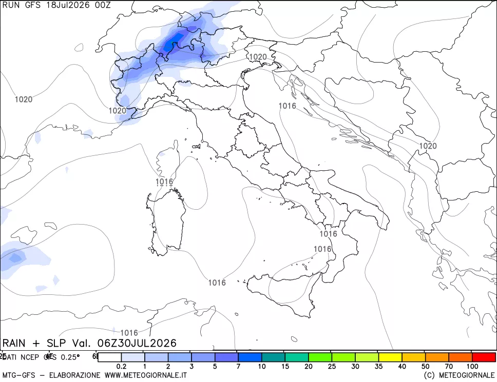 mappa Precipitazioni e pressione SLM