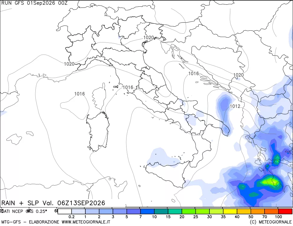 mappa Precipitazioni e pressione SLM
