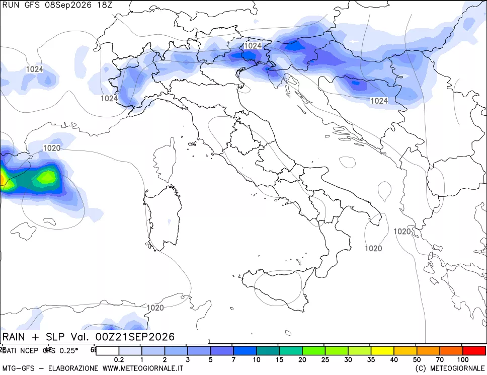 mappa Precipitazioni e pressione SLM