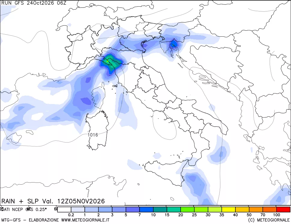 mappa Precipitazioni e pressione SLM