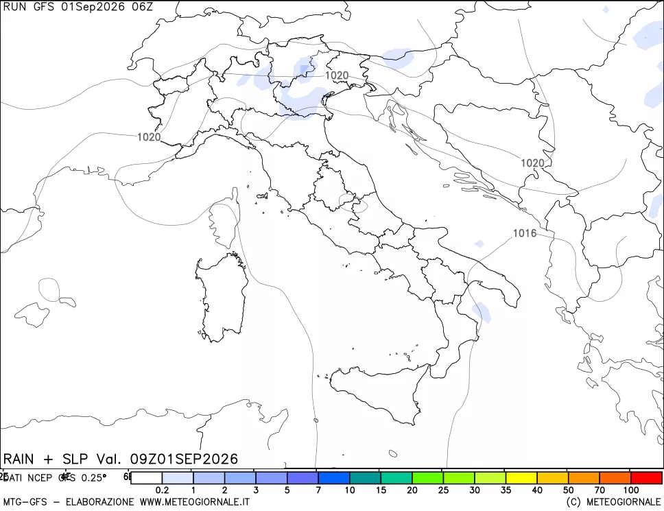 mappa Precipitazioni e pressione SLM