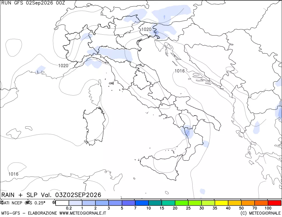 mappa Precipitazioni e pressione SLM