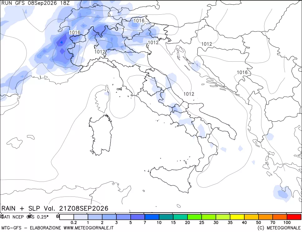 mappa Precipitazioni e pressione SLM