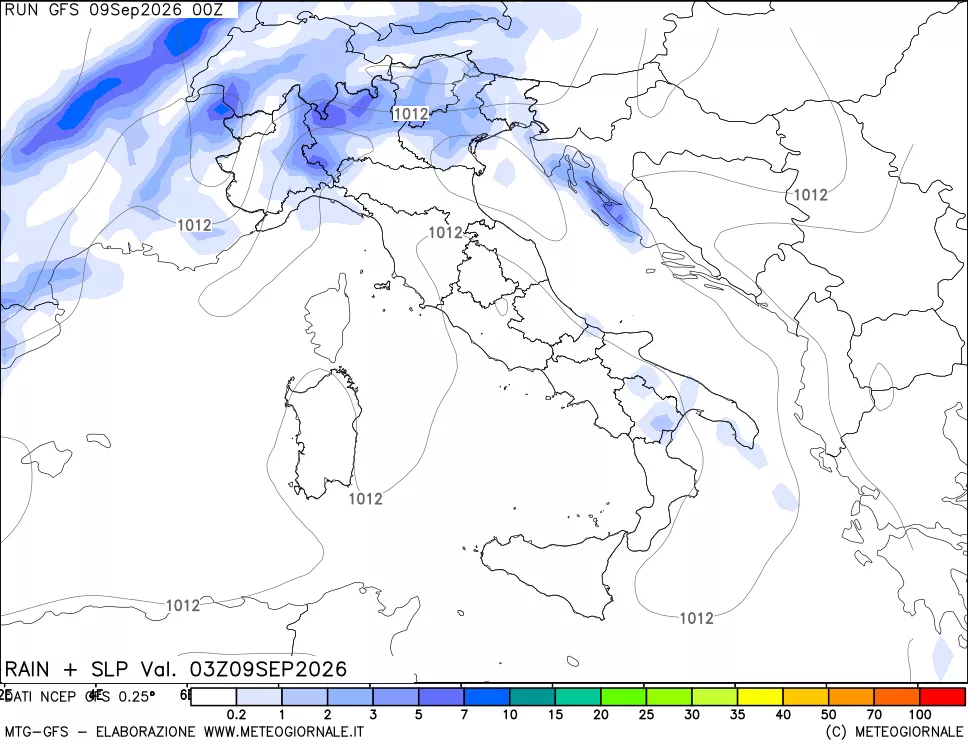 mappa Precipitazioni e pressione SLM
