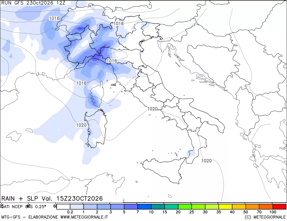 mappa Precipitazioni e pressione SLM