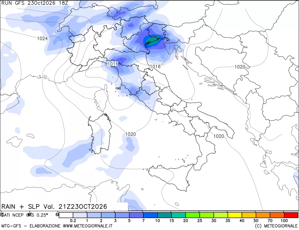 mappa Precipitazioni e pressione SLM