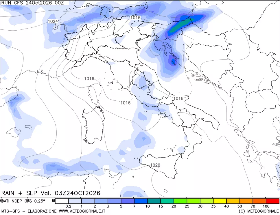 mappa Precipitazioni e pressione SLM