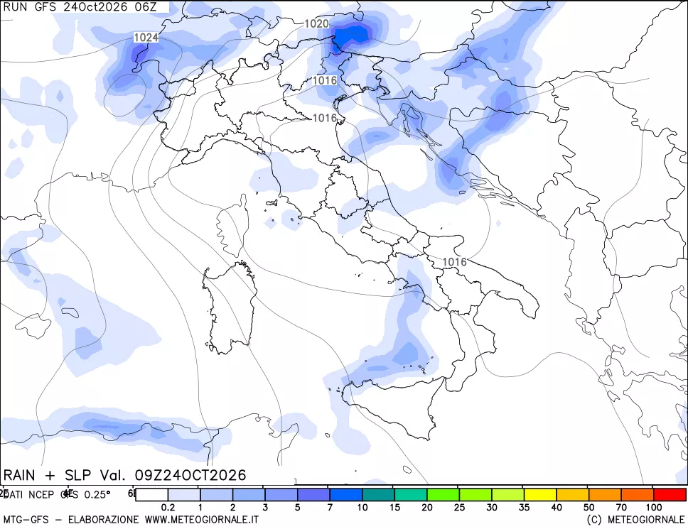 mappa Precipitazioni e pressione SLM