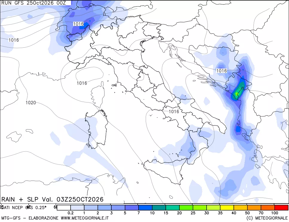 mappa Precipitazioni e pressione SLM