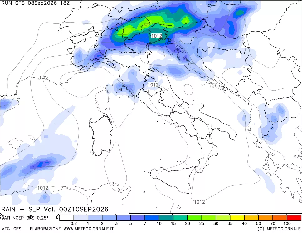 mappa Precipitazioni e pressione SLM