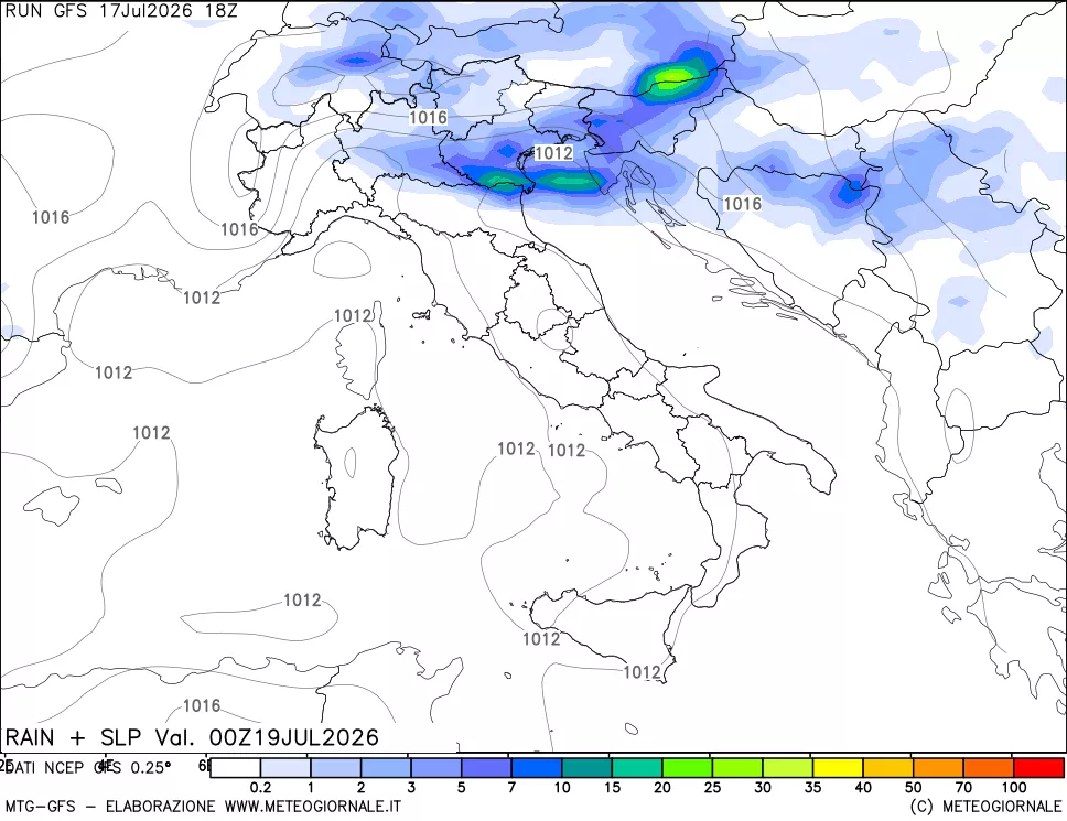 mappa Precipitazioni e pressione SLM