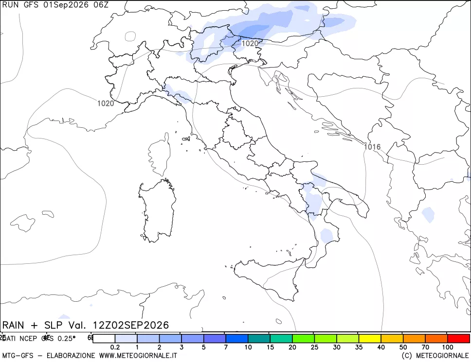 mappa Precipitazioni e pressione SLM