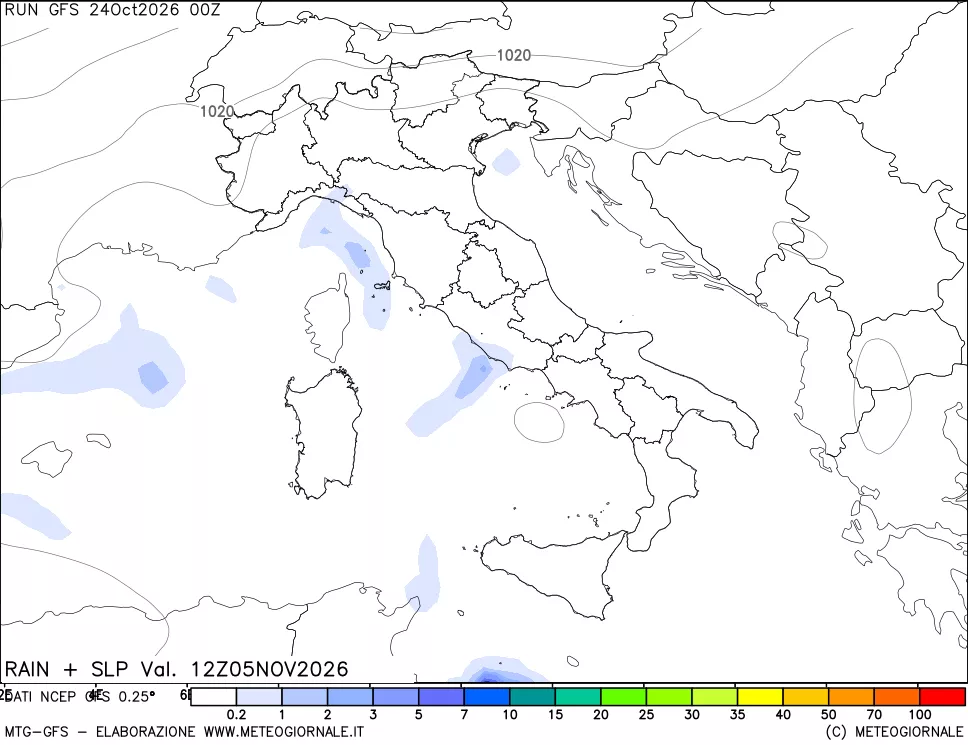 mappa Precipitazioni e pressione SLM