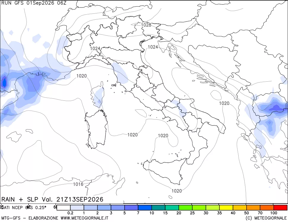 mappa Precipitazioni e pressione SLM