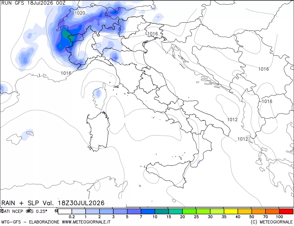 mappa Precipitazioni e pressione SLM