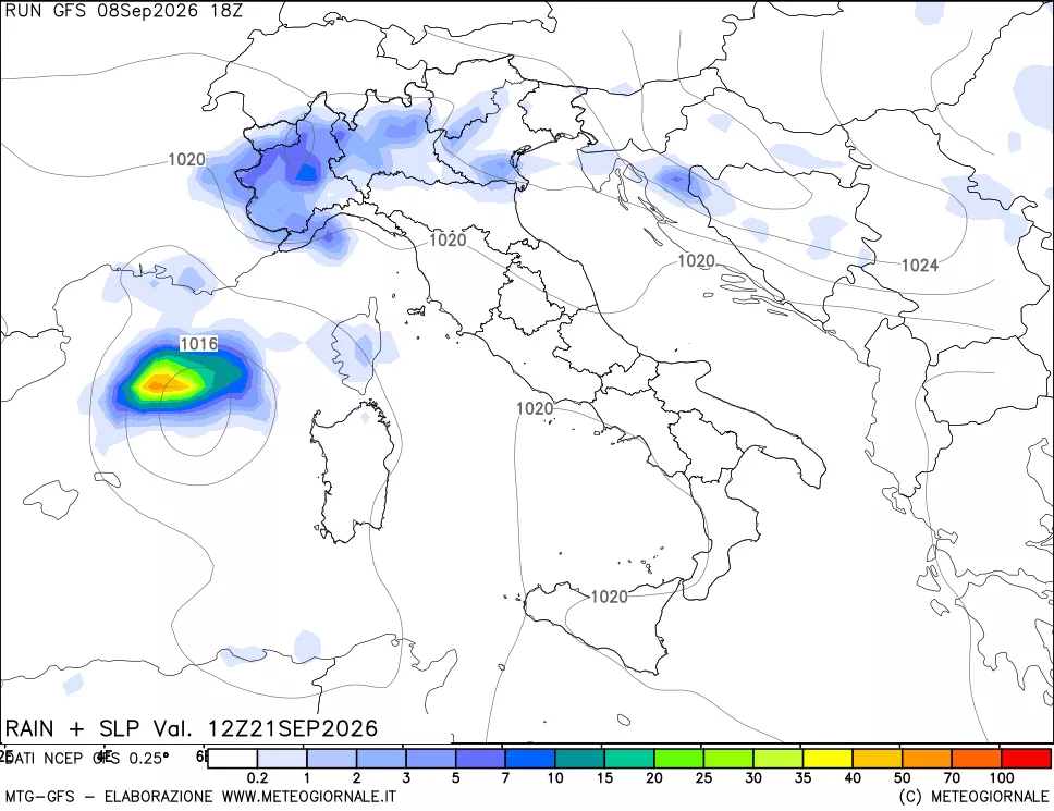mappa Precipitazioni e pressione SLM