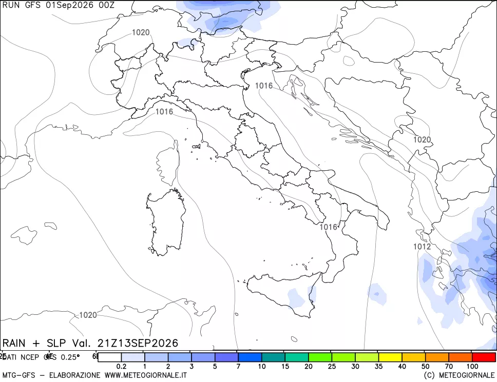 mappa Precipitazioni e pressione SLM