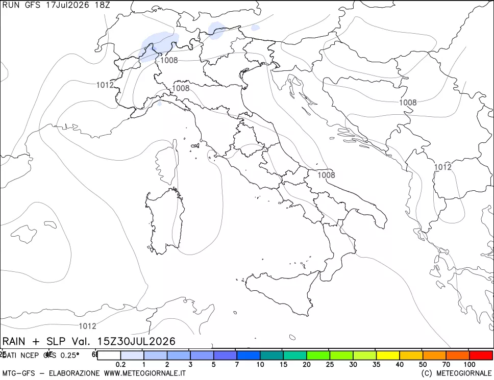 mappa Precipitazioni e pressione SLM