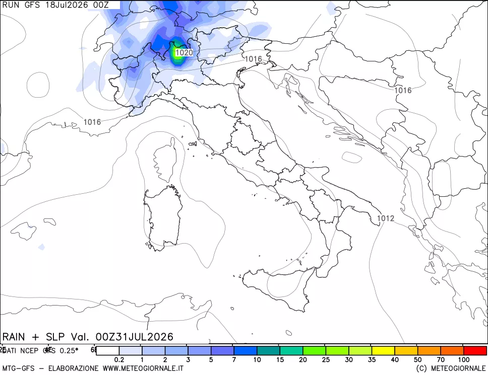 mappa Precipitazioni e pressione SLM