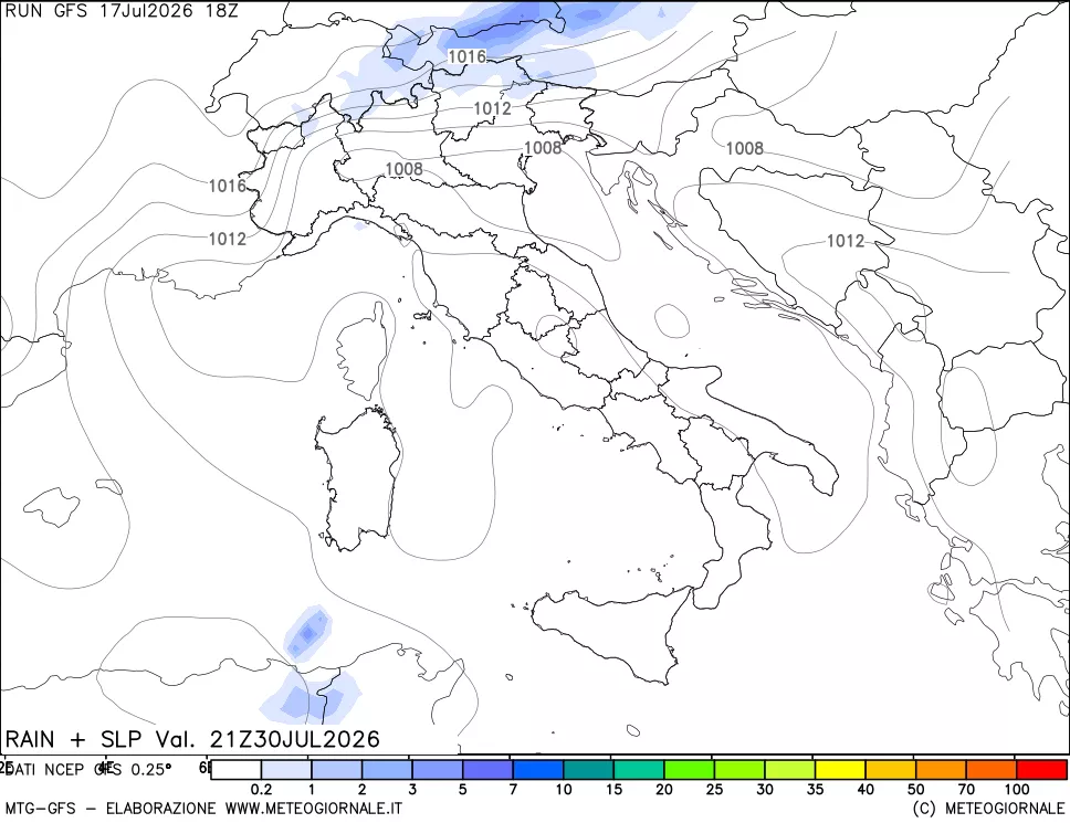mappa Precipitazioni e pressione SLM