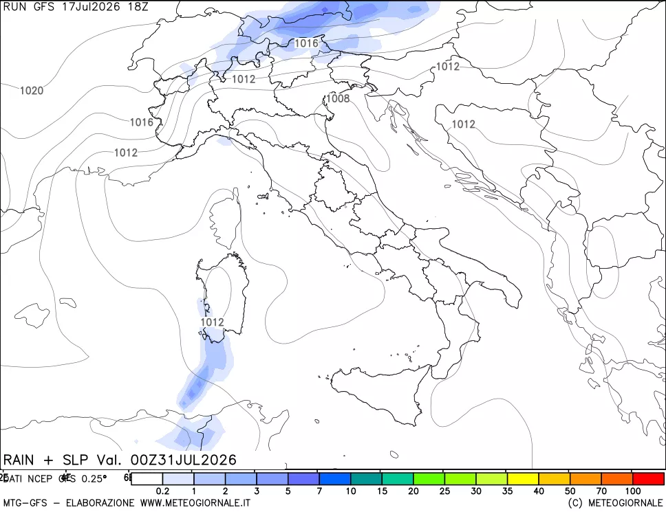mappa Precipitazioni e pressione SLM