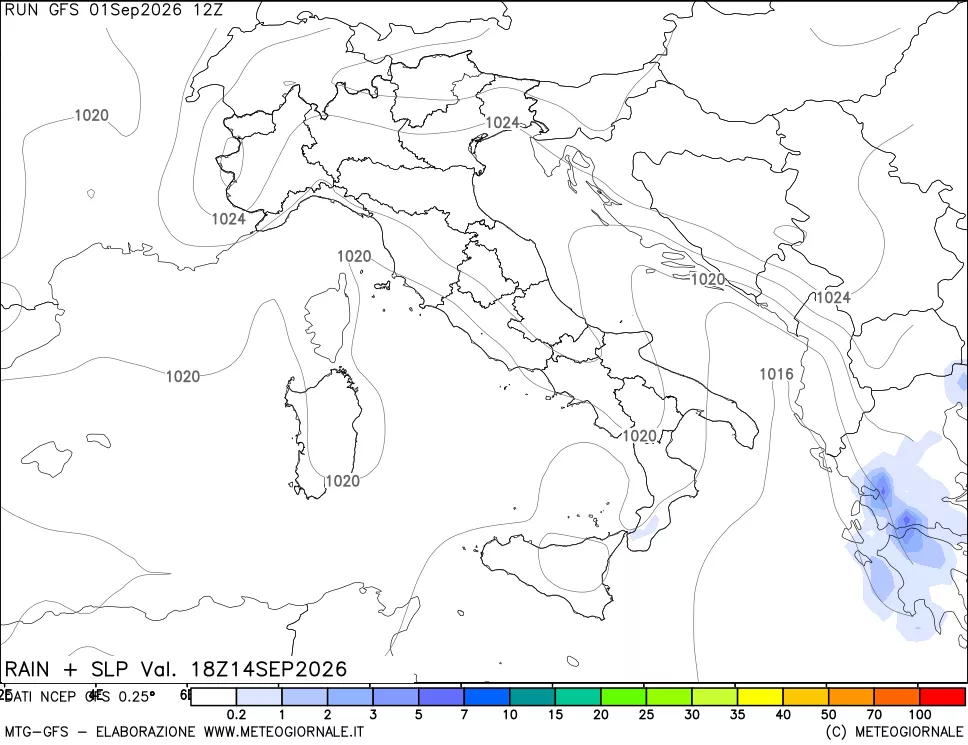 mappa Precipitazioni e pressione SLM