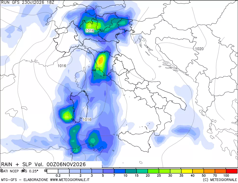 mappa Precipitazioni e pressione SLM