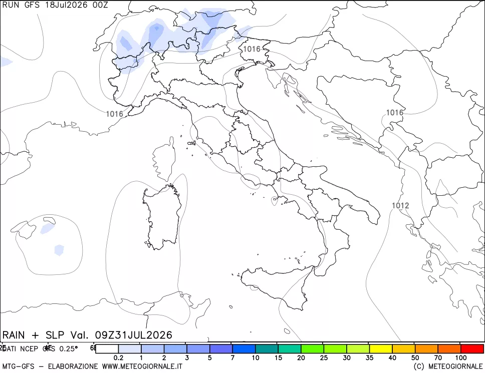 mappa Precipitazioni e pressione SLM