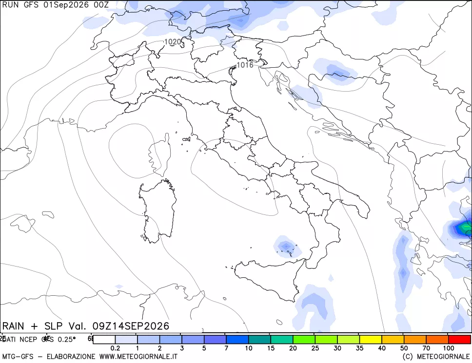 mappa Precipitazioni e pressione SLM