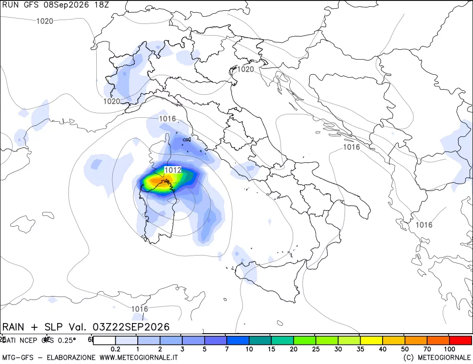 mappa Precipitazioni e pressione SLM